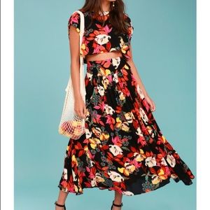 Free People Sundown Black Floral Print Two-Piece Dress